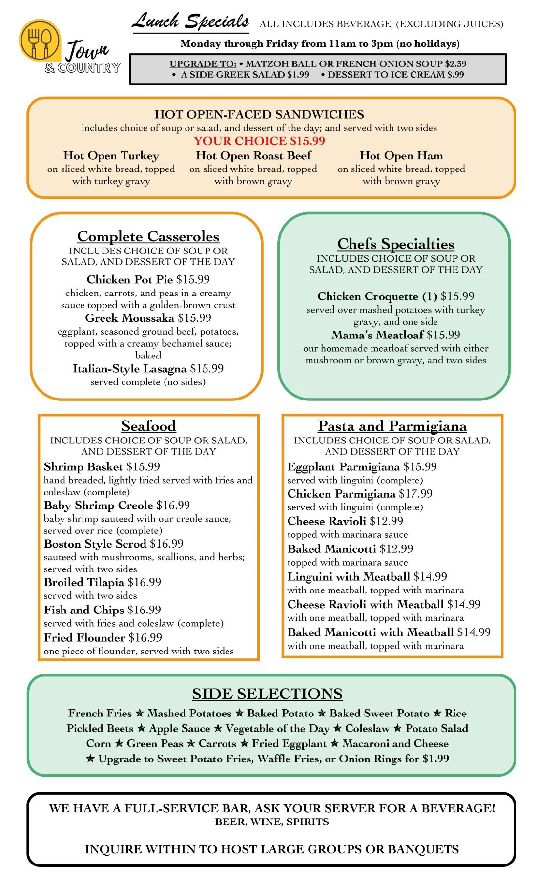 Town and country diner Lunch Specials
