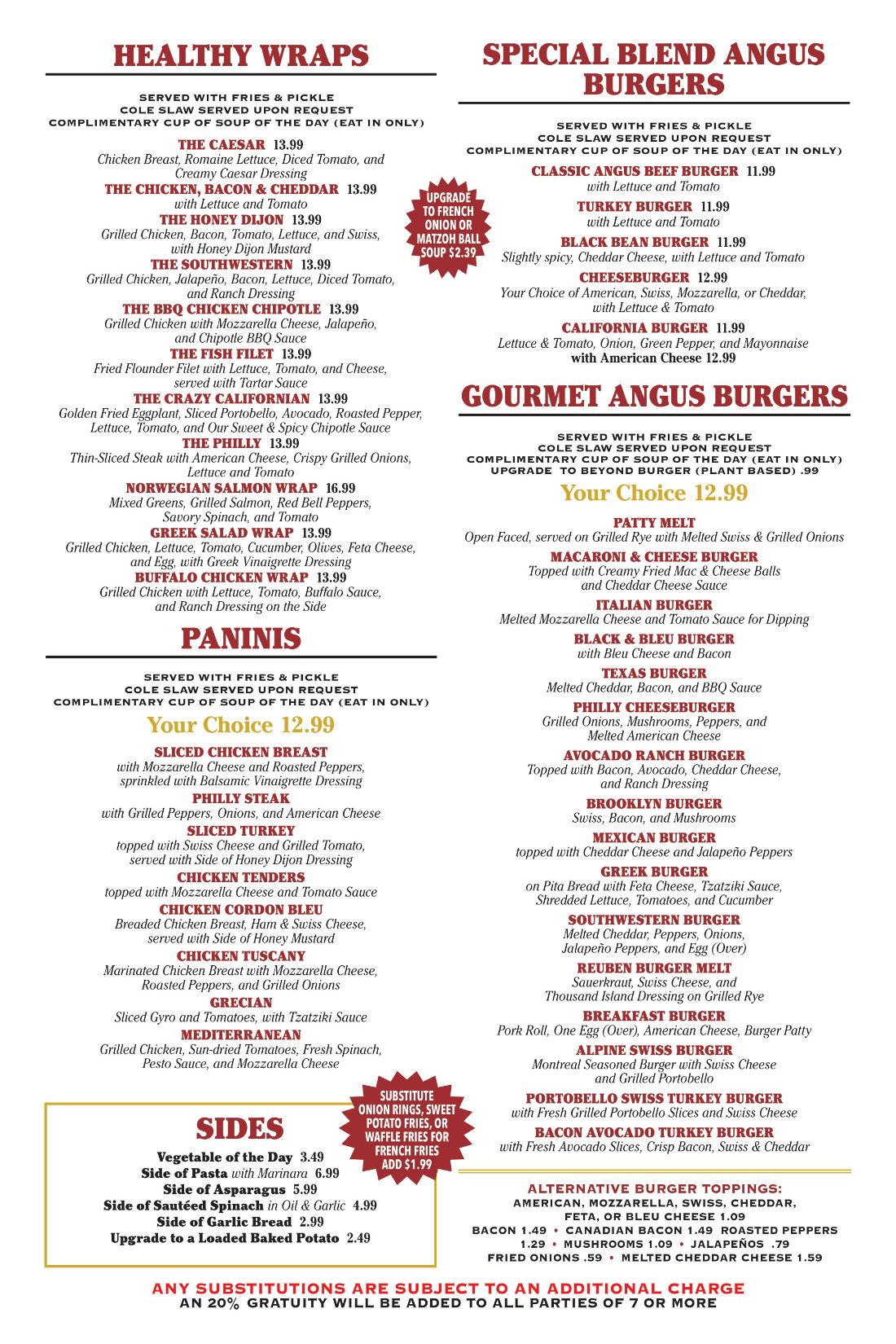 Town and country diner main menu
