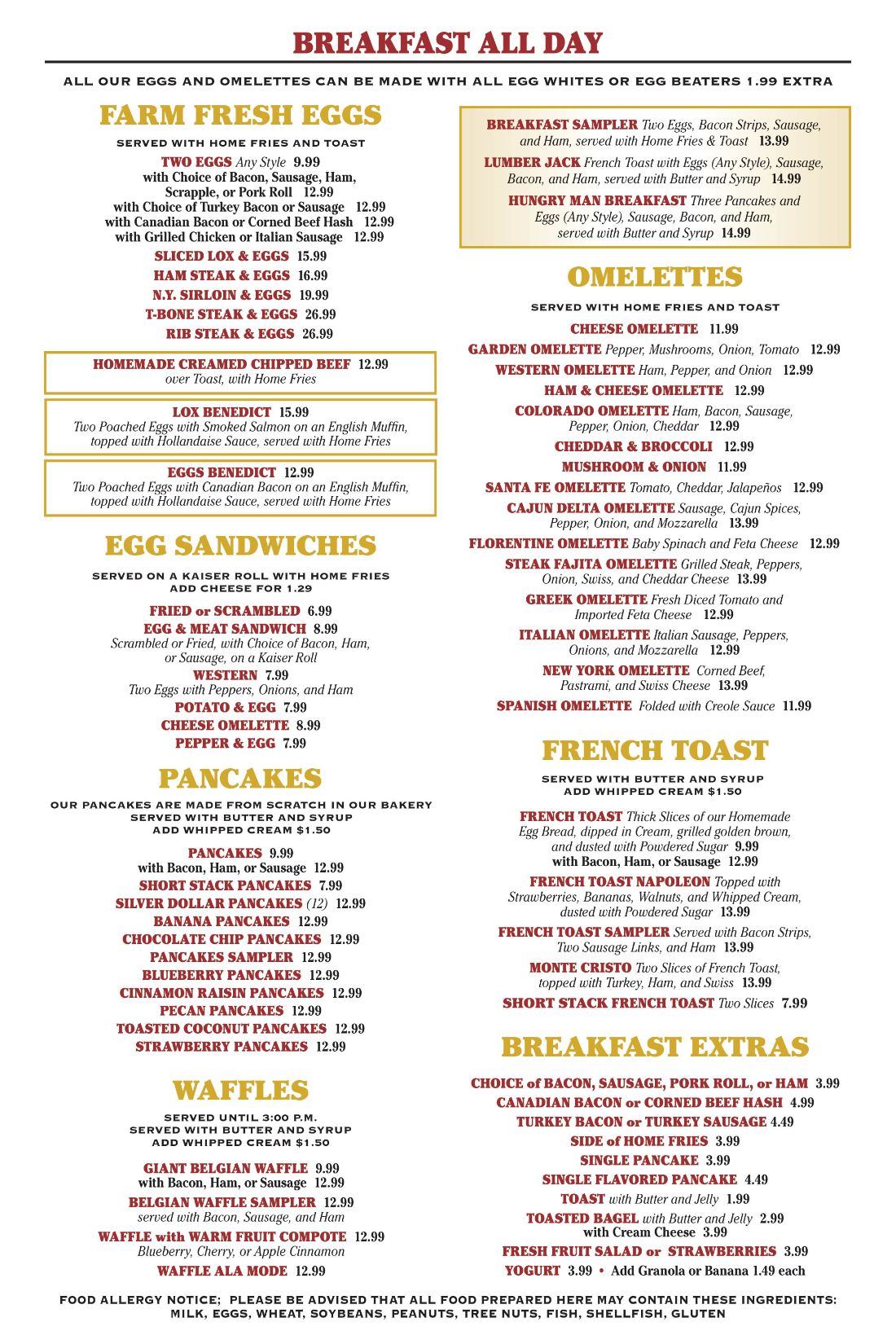 Town and country diner main menu